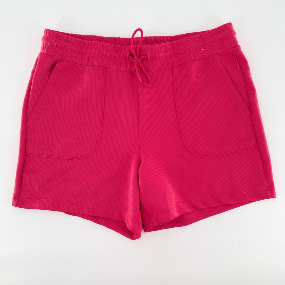 MONDETTA Pink Ribbed Active Shorts Women Medium Drawstring Pockets Athletic Gym